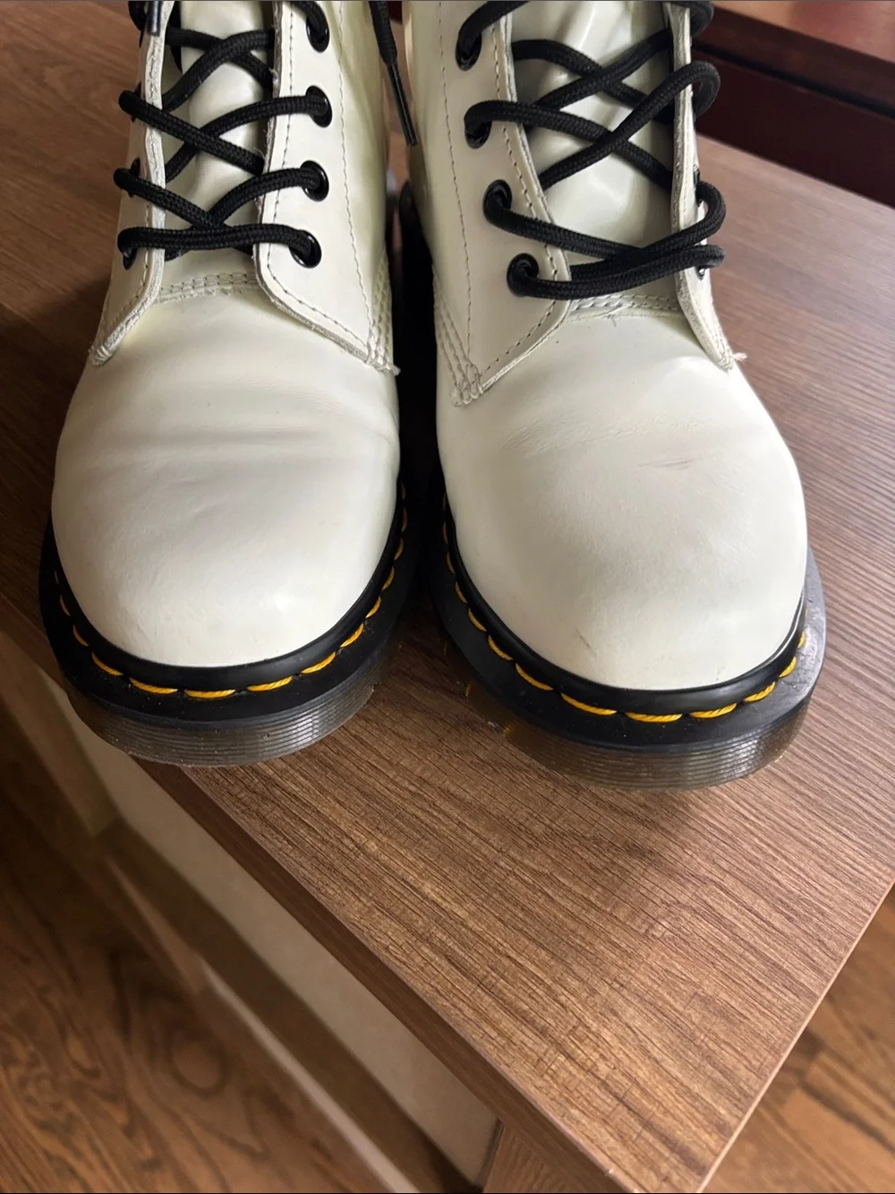 These are white Dr. Martens 1460 smooth leather combat boots. - Picture 6 of 7